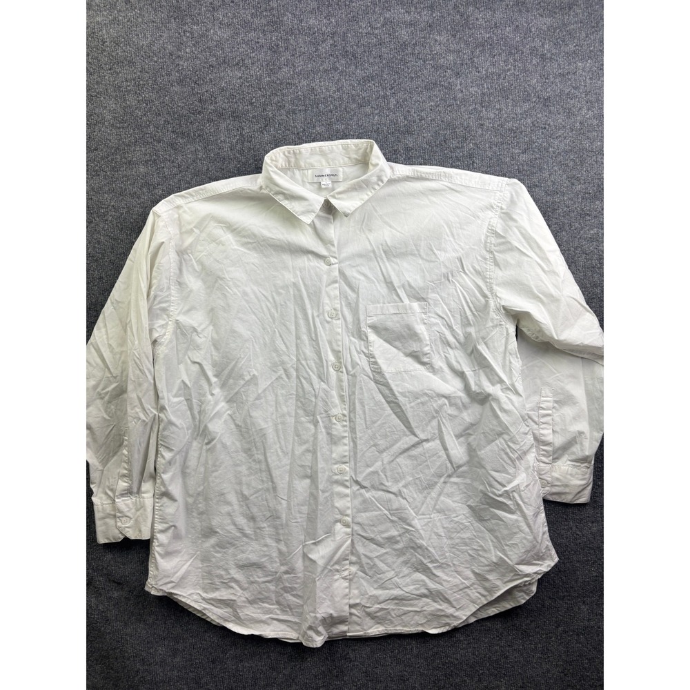 Summersalt Button Down Shirt Womens Large White Organic Cotton Blend Long Sleeve